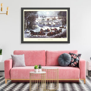 Vintage Christmas Sleighs, Central Park in Winter Canvas Print