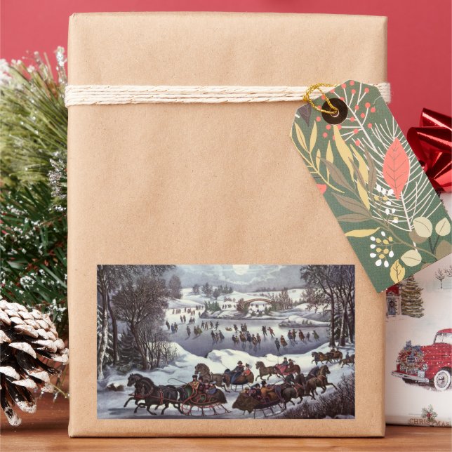 Vintage Christmas Sleighs, Central Park in Winter Sticker (Holiday)