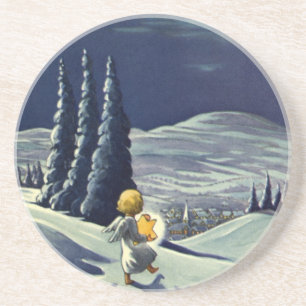 Vintage Christmas, Snow Angel Walking with a Star Coaster