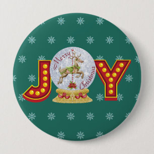Vintage Christmas snow globe reindeer snowflakes 4 Inch Round Button