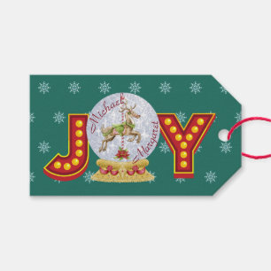 Vintage Christmas snow globe reindeer snowflakes  Gift Tags