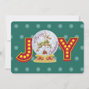 Vintage Christmas snow globe reindeer snowflakes Holiday Card