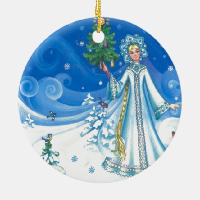 Vintage Christmas, Snow maiden Ceramic Ornament (Back)