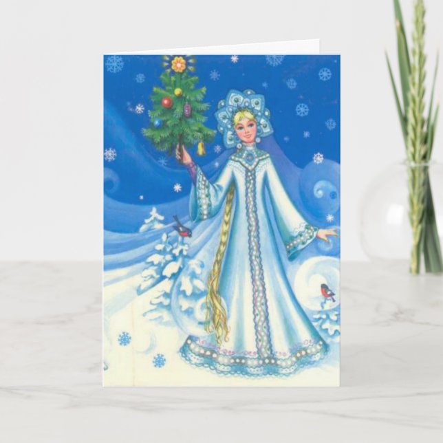 Vintage Christmas, Snow maiden Holiday Card (Front)