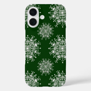 Vintage Christmas Snowflake Green Blizzard Pattern iPhone 16 Case