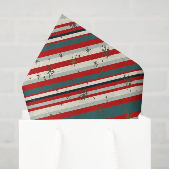 Vintage Christmas Snowflake Speckled Stripes Tissue Paper (Gift Bag)