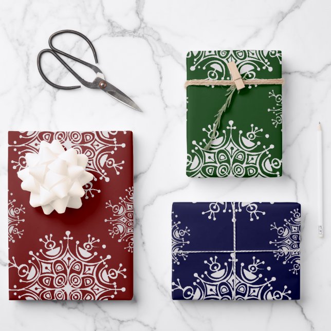 Vintage Christmas Snowflakes Blizzard Pattern Wrapping Paper Sheet (Front)