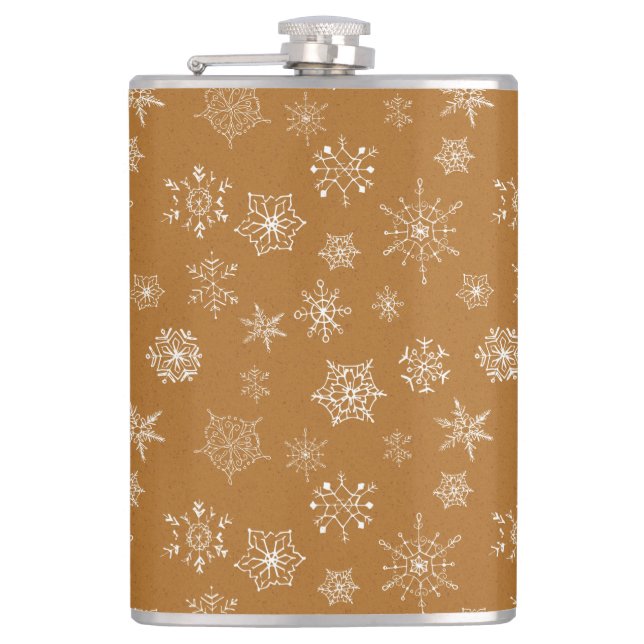 vintage christmas snowflakes hip flask (Front)