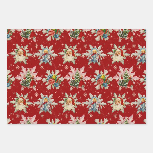 Vintage Christmas Snowflakes of Nostalgia Wrapping Paper Sheet (Front)