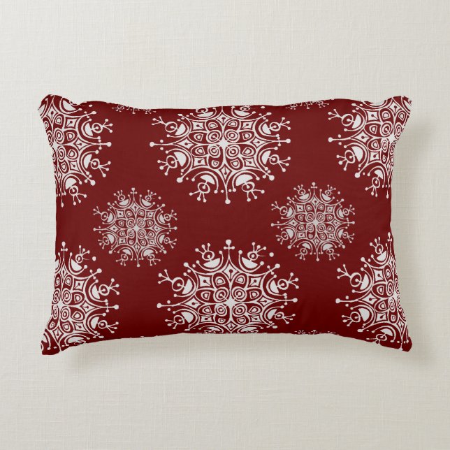 Vintage Christmas Snowflakes Red Blizzard Pattern Accent Pillow (Front)
