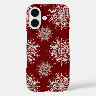 Vintage Christmas Snowflakes Red Blizzard Pattern iPhone 16 Case