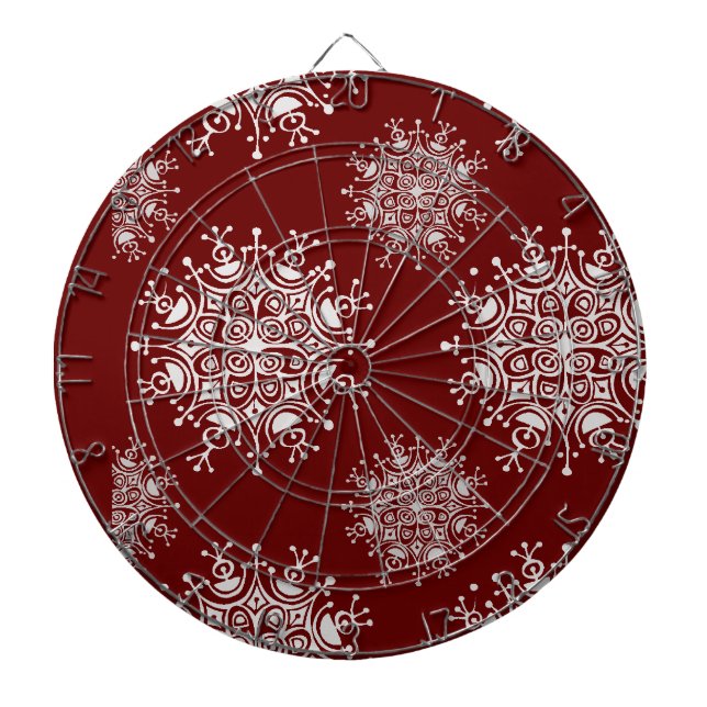 Vintage Christmas Snowflakes Red Blizzard Pattern Dartboard (Front)