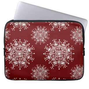 Vintage Christmas Snowflakes Red Blizzard Pattern Laptop Sleeve