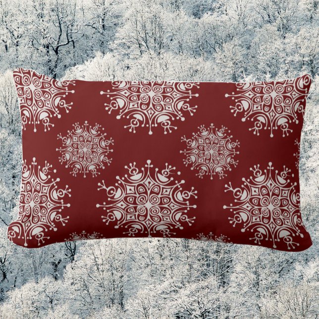 Vintage Christmas Snowflakes Red Blizzard Pattern Lumbar Pillow (Creator Uploaded)