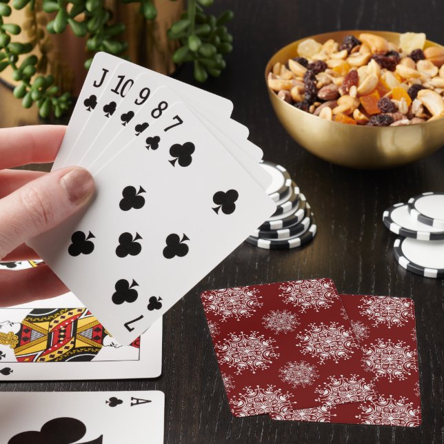 Vintage Christmas Snowflakes Red Blizzard Pattern Playing Cards (In Situ)