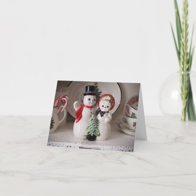 Vintage Christmas Snowman blank note card (Front)
