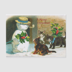 Vintage Christmas snowman cats party tissue Tissue Paper