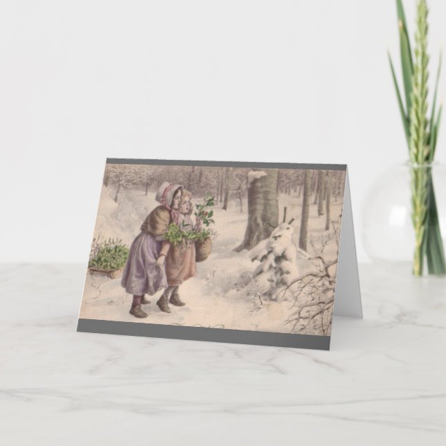 Vintage Christmas snowman children Holiday Card (Front)