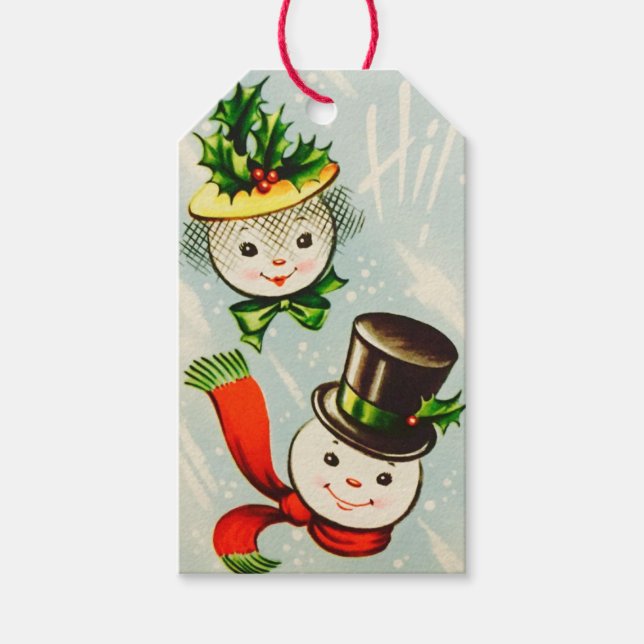 Vintage Christmas Snowman Couple Gift Tags (Front)