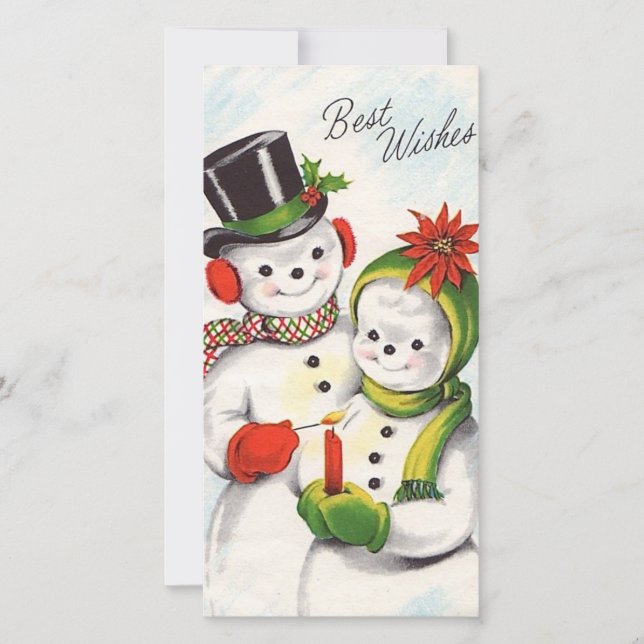 Vintage Christmas Snowman Couple Holiday Card (Front)