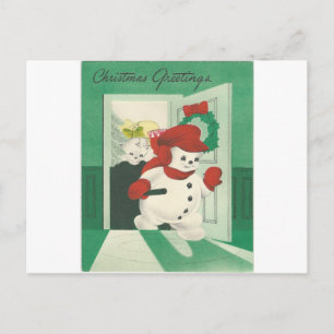 Vintage Christmas Snowman Couple Holiday Postcard