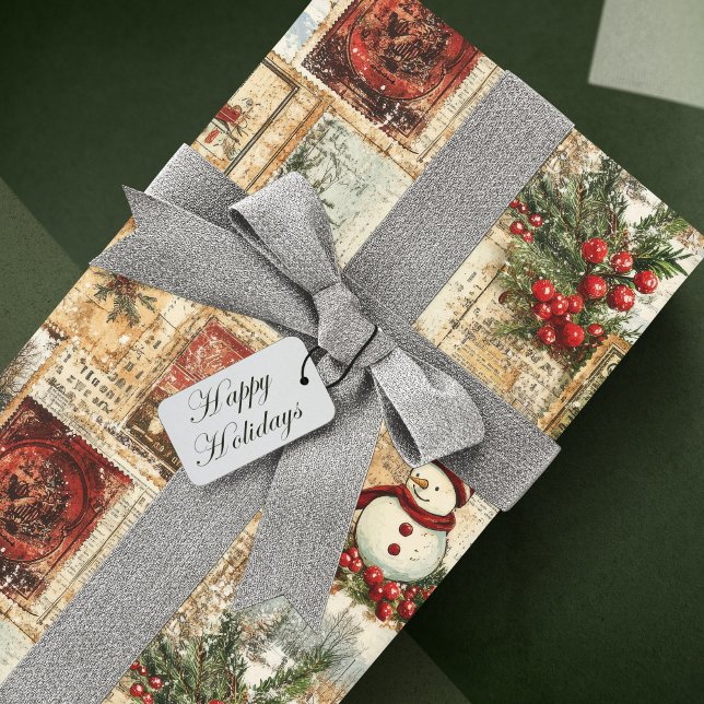 Vintage Christmas Snowman Ephemera Collage Wrapping Paper (Creator Uploaded)