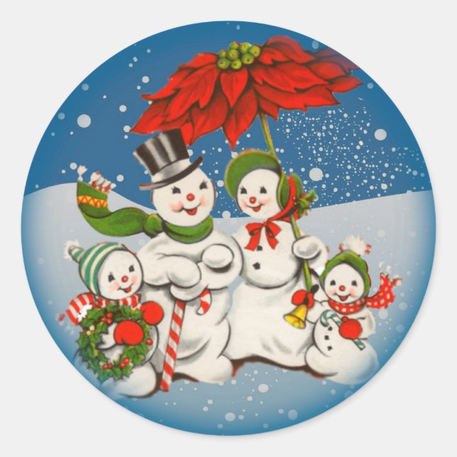 Vintage Christmas Snowman Family Sticker (Front)