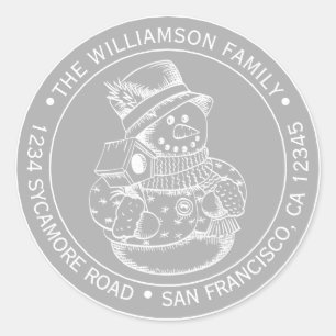 Vintage Christmas SnowMan Grey Return Address Classic Round Sticker