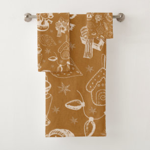 vintage christmas snowman hand drawn bath towel set