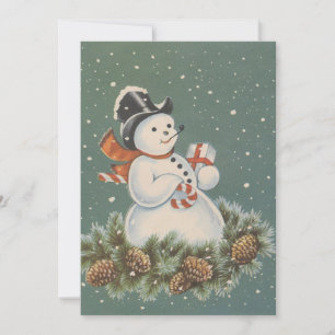 Vintage Christmas Snowman Holiday Card