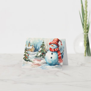 Vintage Christmas Snowman Illustration Card
