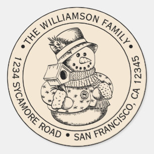 Vintage Christmas SnowMan Ivory Return Address Classic Round Sticker
