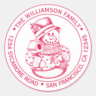 Vintage Christmas SnowMan Red Ink Return Address Classic Round Sticker