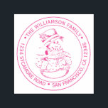 Vintage Christmas Snowman Round Return Address Self-inking Stamp<br><div class="desc">Christmas family round return address self-inking stamp with your name and address in pink ink stylish typography with a pretty hand drawn vintage Christmas snowman image. Simply add your name and address. Exclusively designed for you by Happy Dolphin Studio. If you need any help or matching products please contact us...</div>
