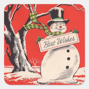 Vintage Christmas Snowman Square Sticker