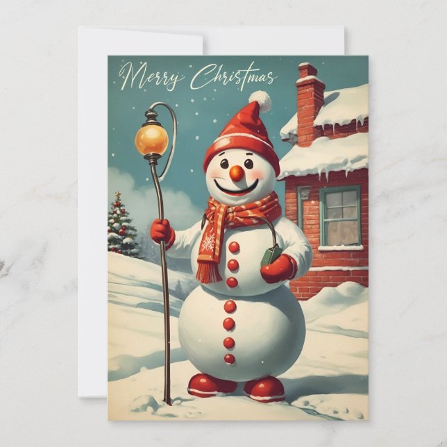 Vintage Christmas Snowman Winter  Holiday Card (Front)