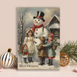 Vintage Christmas Snowman with Kids  Holiday Card<br><div class="desc">Vintage Christmas Snowman with Kids Holiday Card.</div>