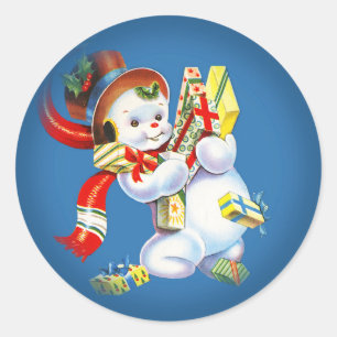 Vintage Christmas Snowman with Presents Classic Round Sticker