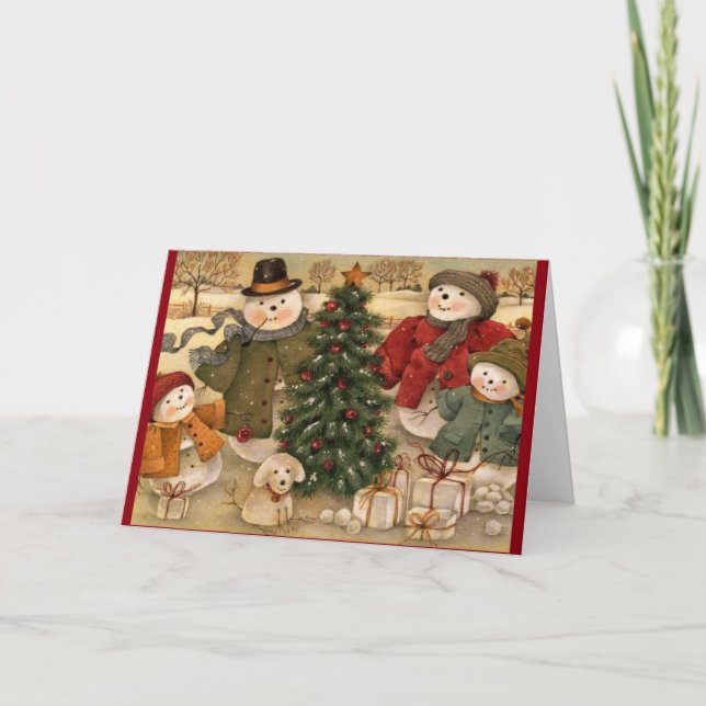 Vintage Christmas Snowmen Holiday Card (Front)