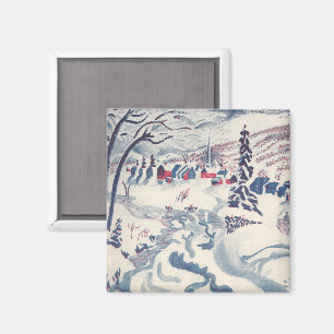 Vintage Christmas, Snowscape with Winter Village Magnet