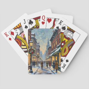 Vintage Christmas Snowy City Street Scene Playing Cards