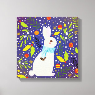 Vintage Christmas Snowy Rabbit Winter  Canvas Print