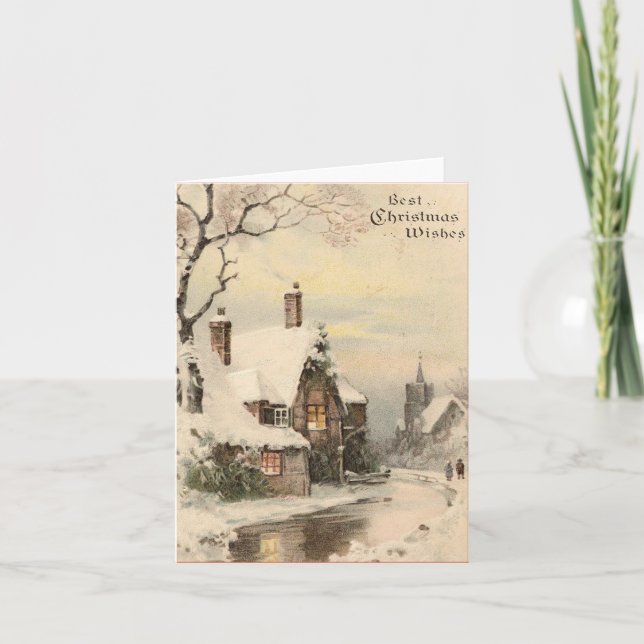 Vintage Christmas Snowy Village Greeting Card (Front)