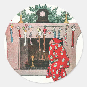 Vintage Christmas Socks and Gifts Holiday Card Classic Round Sticker