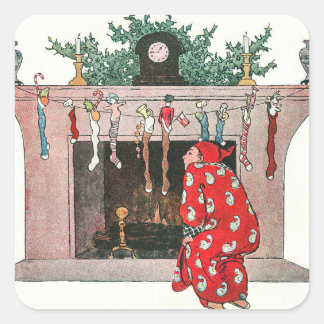 Vintage Christmas Socks and Gifts Holiday Square Sticker