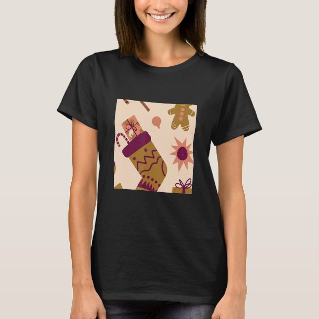 Vintage Christmas Socks Wrap Pattern Funny T-Shirt (Front)