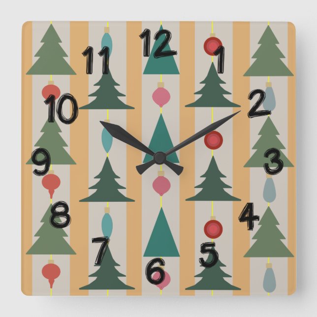 Vintage Christmas Square Wall Clock (Front)