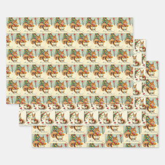 Vintage Christmas Squirrel Giftwrap Variety Pack Wrapping Paper Sheet