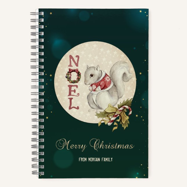 Vintage Christmas Squirrel, Snowflakes   Notebook (Front)