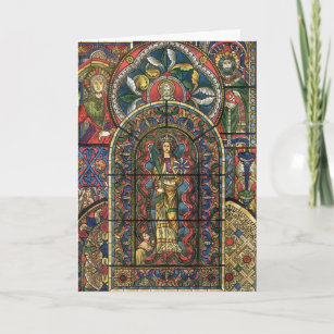 Vintage Christmas, Stained Glass Window in Church Holiday Card